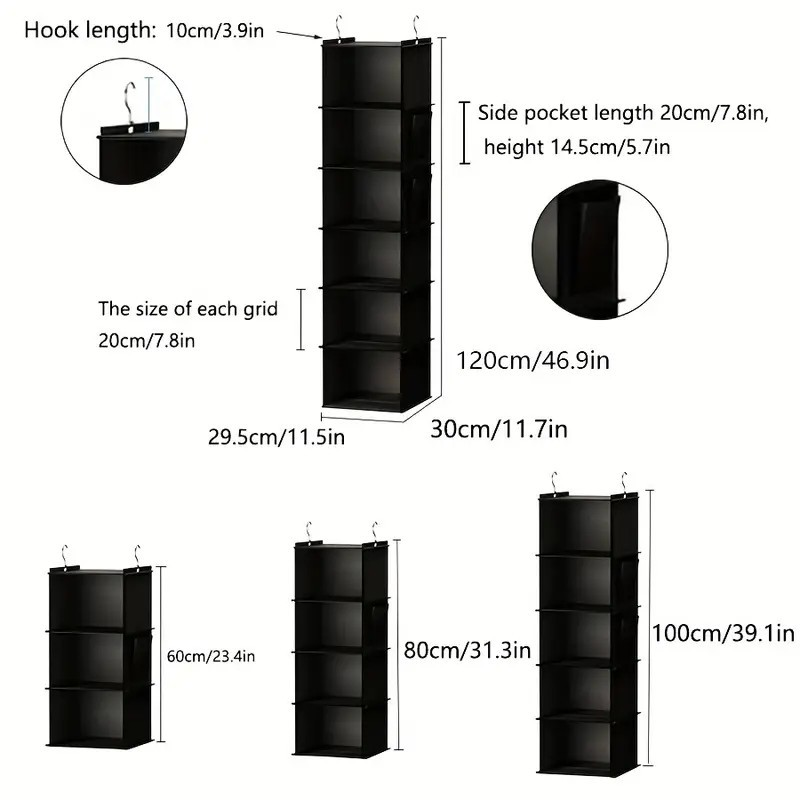 Multi-Layer Hanging Closet Organizer - Foldable Storage Bag with Side Pockets