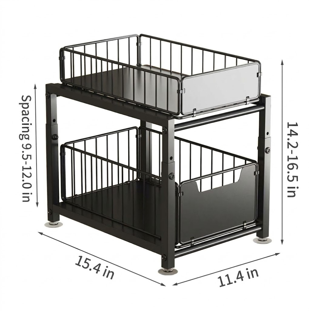2-Tier Under Sink Cabinet Organizer & Pull-Out Storage Basket Racks