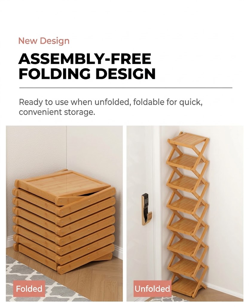 Multi-Layer Foldable Wooden Shoe Organizer Shelf