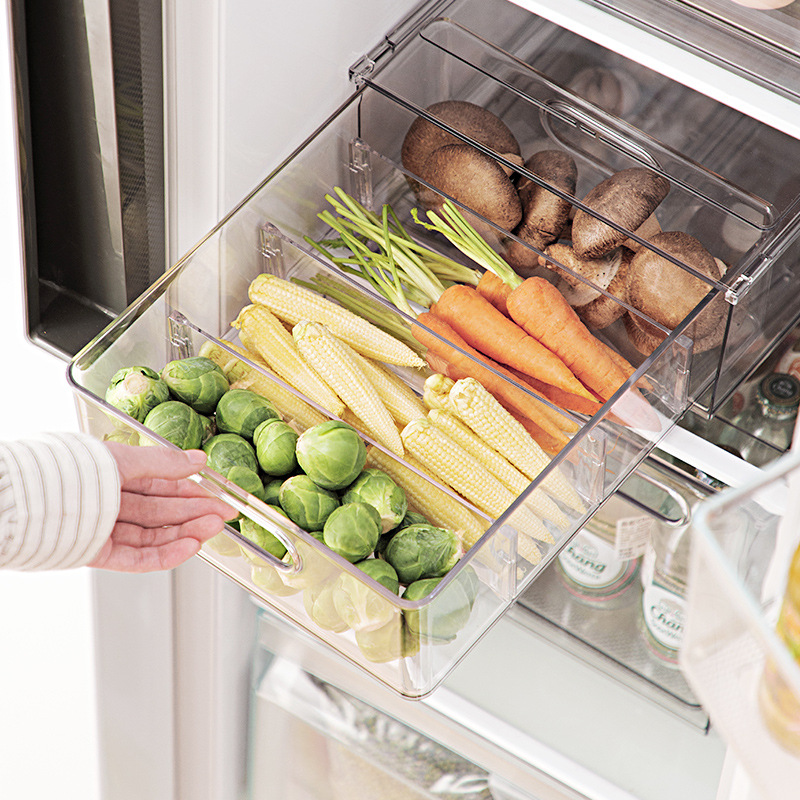 Clear Refrigerator Storage Organizer Bins with Pull-Out Drawer