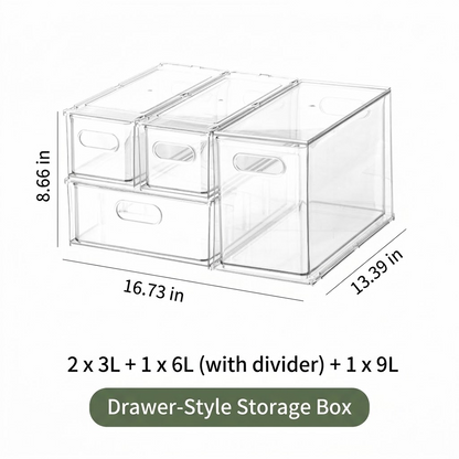 Clear Refrigerator Storage Organizer Bins with Pull-Out Drawer