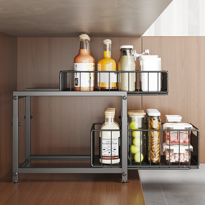 2-Tier Under Sink Cabinet Organizer & Pull-Out Storage Basket Racks