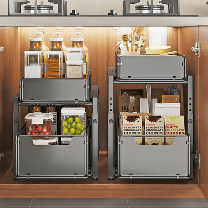 2-Tier Under Sink Cabinet Organizer & Pull-Out Storage Basket Racks